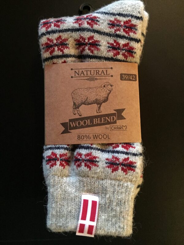 Yllesocka med Dansk flagga i 80% ull